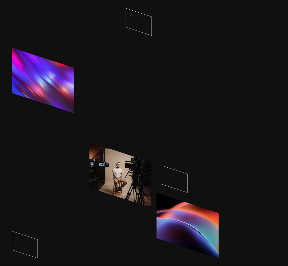 Abstract colorful patterns and a person being filmed