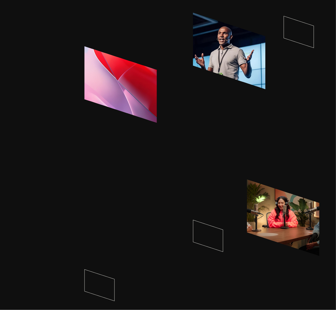Abstract red pattern and a person speaking at a conference